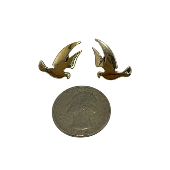 STERLING SILVER 925 GOLD VERMEIL Bird Dove Seagull Tern Post Pierce Vintage 7/8" - Picture 9 of 9